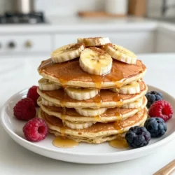 - 1 cup gluten-free rolled oats - 2 ripe bananas, mashed - 2 large eggs - 1/2 cup almond milk (or any milk of choice) These main items make up the heart of the pancake. Gluten-free rolled oats act as the base, giving the pancakes a nice texture. Ripe bananas add natural sweetness and moisture. The eggs help bind everything together, while almond milk keeps the batter smooth and easy to pour. - 1 teaspoon baking powder - 1/2 teaspoon cinnamon - Pinch of salt The dry ingredients help the pancakes rise and add flavor. Baking powder gives the pancakes a light and fluffy feel. Cinnamon brings warmth and a hint of spice. A pinch of salt enhances all the flavors. - Coconut oil or butter - 1 tablespoon maple syrup (optional, for sweetness) You will need coconut oil or butter for cooking. This helps give the pancakes a nice golden color. Maple syrup adds extra sweetness if you want it. You can adjust the amount based on your taste. {{ingredient_image_1}} To make oat flour, start with gluten-free rolled oats. Place them in a blender or food processor. Blend the oats until they turn into a fine powder. This will take about 30 seconds. You want a smooth texture without any big pieces. This oat flour is the base for your pancakes and gives them a great flavor. Next, it&rsquo;s time to mix everything. Add the blended oat flour back into the blender. Then, add the ripe bananas and two large eggs. Pour in 1/2 cup of almond milk. Add 1 teaspoon of baking powder, 1/2 teaspoon of cinnamon, and a pinch of salt. If you want a little sweetness, add 1 tablespoon of maple syrup. Blend all the ingredients together until the mixture is smooth. The batter should be thick but easy to pour. Now, let the batter sit for about 5 minutes. This helps it thicken a bit. While it's resting, preheat a non-stick skillet over medium heat. Add a small amount of coconut oil or butter to coat the pan. Once hot, pour about 1/4 cup of batter into the skillet for each pancake. Cook for 2-3 minutes. Look for bubbles on the surface and set edges as signs to flip. Carefully turn the pancake and cook for another 2-3 minutes until it's golden brown. Once cooked, transfer the pancakes to a plate. Keep them warm while you cook the rest of the batter. Add more oil as needed to the skillet. Enjoy the process; these pancakes are a treat! Letting the batter sit is key. This allows the oats to absorb moisture. A thick batter holds together well while cooking. If your batter feels too thin, add a bit more oat flour. You want it thick but still pourable. For best results, blend until smooth but don&rsquo;t over-blend. The skillet temperature matters. Preheat your skillet over medium heat. A too-hot skillet burns the pancakes. You want them golden brown and cooked inside. Use a small amount of coconut oil or butter to coat the skillet. This keeps the pancakes from sticking and adds flavor. Keep moisture in the pancakes by not cooking them too long. Watch for bubbles on the surface. Once they form, it&rsquo;s time to flip. Cook until both sides are golden. Serve warm for the best taste. Get creative with toppings! Fresh banana slices add sweetness. A drizzle of maple syrup enhances flavor. You can also top with berries for a fresh twist. A sprinkle of cinnamon adds warmth. Stack your pancakes high for a beautiful presentation. Enjoy them with a smile! Pro Tips Use Ripe Bananas: The riper the bananas, the sweeter and more flavorful your pancakes will be. Look for bananas with plenty of brown spots for the best taste. Let the Batter Rest: Allowing the batter to rest for about 5 minutes helps thicken it, resulting in fluffier pancakes. Don&rsquo;t skip this step! Adjust Cooking Temperature: If pancakes are browning too quickly, lower the heat. A medium-low setting allows for even cooking without burning. Experiment with Add-Ins: Feel free to mix in chocolate chips, nuts, or dried fruit for added texture and flavor. Just fold them into the batter gently. {{image_2}} You can make these pancakes even better by adding chocolate chips or nuts. Just mix in about 1/2 cup of your favorite chocolate chips or chopped nuts into the batter. Chocolate adds a rich taste, while nuts give a nice crunch. You can use walnuts, pecans, or even almonds. Both options will boost flavor and texture. If you don&rsquo;t have almond milk, don&rsquo;t worry! You can use other nondairy options like oat milk, coconut milk, or soy milk. Each milk adds its own flavor. Oat milk is creamy, while coconut milk has a tropical taste. Choose what you like best! Want to make these pancakes vegan? You can replace the eggs with flax eggs. To make a flax egg, mix 1 tablespoon of ground flaxseed with 2.5 tablespoons of water. Let it sit for about 5 minutes until it becomes gel-like. This swap keeps your pancakes fluffy and tasty without eggs. You may want to save some of these tasty pancakes for later. To keep them fresh, let the pancakes cool down first. Then, stack them with parchment paper in between each one. This method stops them from sticking together. Place the stack in an airtight container. You can store it in the fridge for up to three days. If you want to keep them longer, freeze them! Wrap each pancake in plastic wrap. Then, put them in a freezer-safe bag. They can last up to three months in the freezer. When you are ready to eat them, just take out the number you need. Reheating your pancakes is easy. You can use a microwave, oven, or skillet. For the microwave, place them on a plate and cover with a damp paper towel. Heat for about 20-30 seconds. For the oven, preheat it to 350&deg;F (175&deg;C). Place the pancakes on a baking sheet and cover with foil. Heat for about 10-15 minutes. If you use a skillet, add a little coconut oil or butter. Heat the skillet over low heat. Cook each pancake for 1-2 minutes on each side. This keeps them warm and fluffy. Enjoy your pancakes just like fresh! Yes, you can make these pancakes vegan. For egg replacements, use flax eggs or chia seeds. To make a flax egg, mix 1 tablespoon of ground flaxseed with 2.5 tablespoons of water. Let it sit for 5 minutes until it thickens. For chia seeds, mix the same amounts. Both options work well in this recipe. To keep these pancakes gluten-free, use certified gluten-free oats. Cross-contamination can happen if gluten-containing foods touch your cooking space. Clean your cooking area and tools. Use separate pans and utensils. Look for gluten-free labels on all ingredients, especially baking powder and almond milk. These pancakes are a healthy choice! Each serving has about 200 calories. They are rich in fiber and potassium from bananas. The oats provide whole grains, which are good for digestion. You also get protein from eggs. This makes them a balanced meal for breakfast or a snack. These gluten-free pancakes are easy to make and tasty. We covered simple ingredients like oats, bananas, and eggs. I shared tips for making the batter just right. You learned how to cook them perfectly and serve with fun toppings. You can also try different flavors or store leftovers with ease. Enjoy your pancakes now and customize them for your needs. Happy cooking and enjoy your delicious breakfasts!