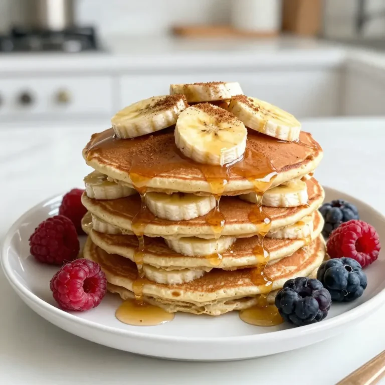 - 1 cup gluten-free rolled oats - 2 ripe bananas, mashed - 2 large eggs - 1/2 cup almond milk (or any milk of choice) These main items make up the heart of the pancake. Gluten-free rolled oats act as the base, giving the pancakes a nice texture. Ripe bananas add natural sweetness and moisture. The eggs help bind everything together, while almond milk keeps the batter smooth and easy to pour. - 1 teaspoon baking powder - 1/2 teaspoon cinnamon - Pinch of salt The dry ingredients help the pancakes rise and add flavor. Baking powder gives the pancakes a light and fluffy feel. Cinnamon brings warmth and a hint of spice. A pinch of salt enhances all the flavors. - Coconut oil or butter - 1 tablespoon maple syrup (optional, for sweetness) You will need coconut oil or butter for cooking. This helps give the pancakes a nice golden color. Maple syrup adds extra sweetness if you want it. You can adjust the amount based on your taste. {{ingredient_image_1}} To make oat flour, start with gluten-free rolled oats. Place them in a blender or food processor. Blend the oats until they turn into a fine powder. This will take about 30 seconds. You want a smooth texture without any big pieces. This oat flour is the base for your pancakes and gives them a great flavor. Next, it’s time to mix everything. Add the blended oat flour back into the blender. Then, add the ripe bananas and two large eggs. Pour in 1/2 cup of almond milk. Add 1 teaspoon of baking powder, 1/2 teaspoon of cinnamon, and a pinch of salt. If you want a little sweetness, add 1 tablespoon of maple syrup. Blend all the ingredients together until the mixture is smooth. The batter should be thick but easy to pour. Now, let the batter sit for about 5 minutes. This helps it thicken a bit. While it's resting, preheat a non-stick skillet over medium heat. Add a small amount of coconut oil or butter to coat the pan. Once hot, pour about 1/4 cup of batter into the skillet for each pancake. Cook for 2-3 minutes. Look for bubbles on the surface and set edges as signs to flip. Carefully turn the pancake and cook for another 2-3 minutes until it's golden brown. Once cooked, transfer the pancakes to a plate. Keep them warm while you cook the rest of the batter. Add more oil as needed to the skillet. Enjoy the process; these pancakes are a treat! Letting the batter sit is key. This allows the oats to absorb moisture. A thick batter holds together well while cooking. If your batter feels too thin, add a bit more oat flour. You want it thick but still pourable. For best results, blend until smooth but don’t over-blend. The skillet temperature matters. Preheat your skillet over medium heat. A too-hot skillet burns the pancakes. You want them golden brown and cooked inside. Use a small amount of coconut oil or butter to coat the skillet. This keeps the pancakes from sticking and adds flavor. Keep moisture in the pancakes by not cooking them too long. Watch for bubbles on the surface. Once they form, it’s time to flip. Cook until both sides are golden. Serve warm for the best taste. Get creative with toppings! Fresh banana slices add sweetness. A drizzle of maple syrup enhances flavor. You can also top with berries for a fresh twist. A sprinkle of cinnamon adds warmth. Stack your pancakes high for a beautiful presentation. Enjoy them with a smile! Pro Tips Use Ripe Bananas: The riper the bananas, the sweeter and more flavorful your pancakes will be. Look for bananas with plenty of brown spots for the best taste. Let the Batter Rest: Allowing the batter to rest for about 5 minutes helps thicken it, resulting in fluffier pancakes. Don’t skip this step! Adjust Cooking Temperature: If pancakes are browning too quickly, lower the heat. A medium-low setting allows for even cooking without burning. Experiment with Add-Ins: Feel free to mix in chocolate chips, nuts, or dried fruit for added texture and flavor. Just fold them into the batter gently. {{image_2}} You can make these pancakes even better by adding chocolate chips or nuts. Just mix in about 1/2 cup of your favorite chocolate chips or chopped nuts into the batter. Chocolate adds a rich taste, while nuts give a nice crunch. You can use walnuts, pecans, or even almonds. Both options will boost flavor and texture. If you don’t have almond milk, don’t worry! You can use other nondairy options like oat milk, coconut milk, or soy milk. Each milk adds its own flavor. Oat milk is creamy, while coconut milk has a tropical taste. Choose what you like best! Want to make these pancakes vegan? You can replace the eggs with flax eggs. To make a flax egg, mix 1 tablespoon of ground flaxseed with 2.5 tablespoons of water. Let it sit for about 5 minutes until it becomes gel-like. This swap keeps your pancakes fluffy and tasty without eggs. You may want to save some of these tasty pancakes for later. To keep them fresh, let the pancakes cool down first. Then, stack them with parchment paper in between each one. This method stops them from sticking together. Place the stack in an airtight container. You can store it in the fridge for up to three days. If you want to keep them longer, freeze them! Wrap each pancake in plastic wrap. Then, put them in a freezer-safe bag. They can last up to three months in the freezer. When you are ready to eat them, just take out the number you need. Reheating your pancakes is easy. You can use a microwave, oven, or skillet. For the microwave, place them on a plate and cover with a damp paper towel. Heat for about 20-30 seconds. For the oven, preheat it to 350°F (175°C). Place the pancakes on a baking sheet and cover with foil. Heat for about 10-15 minutes. If you use a skillet, add a little coconut oil or butter. Heat the skillet over low heat. Cook each pancake for 1-2 minutes on each side. This keeps them warm and fluffy. Enjoy your pancakes just like fresh! Yes, you can make these pancakes vegan. For egg replacements, use flax eggs or chia seeds. To make a flax egg, mix 1 tablespoon of ground flaxseed with 2.5 tablespoons of water. Let it sit for 5 minutes until it thickens. For chia seeds, mix the same amounts. Both options work well in this recipe. To keep these pancakes gluten-free, use certified gluten-free oats. Cross-contamination can happen if gluten-containing foods touch your cooking space. Clean your cooking area and tools. Use separate pans and utensils. Look for gluten-free labels on all ingredients, especially baking powder and almond milk. These pancakes are a healthy choice! Each serving has about 200 calories. They are rich in fiber and potassium from bananas. The oats provide whole grains, which are good for digestion. You also get protein from eggs. This makes them a balanced meal for breakfast or a snack. These gluten-free pancakes are easy to make and tasty. We covered simple ingredients like oats, bananas, and eggs. I shared tips for making the batter just right. You learned how to cook them perfectly and serve with fun toppings. You can also try different flavors or store leftovers with ease. Enjoy your pancakes now and customize them for your needs. Happy cooking and enjoy your delicious breakfasts!