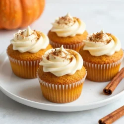 To make Pumpkin Spice Latte Cupcakes, gather these key ingredients: - 1 &frac12; cups all-purpose flour - 1 cup granulated sugar - 1 tsp baking powder - 1 tsp baking soda - &frac12; tsp salt - 2 tsp pumpkin pie spice - &frac12; cup unsalted butter, softened - 2 large eggs - 1 cup canned pumpkin puree - &frac12; cup strong brewed coffee, cooled - 1 tsp vanilla extract - Optional: Cream cheese frosting for topping Each ingredient plays a role in creating that perfect fall flavor. The all-purpose flour gives structure, while the sugar adds sweetness. Baking powder and baking soda help the cupcakes rise. Salt balances the flavors. Pumpkin pie spice brings warmth and that cozy autumn feel. Unsalted butter makes the cupcakes rich and tender. Eggs add moisture and help bind everything together. The canned pumpkin puree provides a lovely texture and flavor. Brewed coffee enhances the cake&rsquo;s depth. Lastly, vanilla extract rounds out the taste beautifully. If you want to elevate your cupcakes, consider adding cream cheese frosting. It adds a tangy finish that pairs well with the spices. Now, let&rsquo;s get ready to bake and enjoy these delightful treats! {{ingredient_image_1}} First, preheat your oven to 350&deg;F (175&deg;C). This will help the cupcakes bake evenly. Next, line your cupcake tin with paper liners. This keeps the cupcakes from sticking and makes for easy serving. In a large mixing bowl, combine 1 &frac12; cups of all-purpose flour, 1 cup of granulated sugar, 1 tsp of baking powder, 1 tsp of baking soda, &frac12; tsp of salt, and 2 tsp of pumpkin pie spice. Whisk these dry ingredients together well. This blend creates the base flavor for our cupcakes. In another bowl, cream &frac12; cup of softened unsalted butter until it&rsquo;s light and fluffy. Add 2 large eggs, one at a time, mixing well after each addition. Then, stir in 1 cup of canned pumpkin puree, &frac12; cup of cooled brewed coffee, and 1 tsp of vanilla extract. Make sure everything blends nicely for a rich flavor. Now, gradually add the dry mixture to the wet mixture. Mix until just combined. Be careful not to overmix, as this can make the cupcakes tough. Divide the batter evenly among the cupcake liners, filling them about 2/3 full. Bake in the preheated oven for 18-20 minutes. Check if they are done by inserting a toothpick; it should come out clean. After baking, let the cupcakes cool in the tin for 5 minutes. Then, transfer them to a wire rack to cool completely. Once the cupcakes are cool, you can top them with cream cheese frosting if desired. A sprinkle of pumpkin pie spice on top adds a nice touch. Enjoy your delicious cupcakes! - Avoiding overmixing: Mix the wet and dry ingredients until just combined. Overmixing makes cupcakes dense. You want them light and fluffy. - Ensuring proper baking time: Bake for 18 to 20 minutes. Check with a toothpick. If it comes out clean, they are ready. - Best techniques for frosting: Use a piping bag for neat frosting. Swirl it on top for a fun look. You can also spread it with a knife for a rustic feel. - Adding festive touches: Sprinkle pumpkin pie spice on top for color and flavor. Add small decorations like cinnamon sticks or mini pumpkins for fun. - Suggestions for additional spices: Try adding nutmeg or ginger for extra warmth. These spices boost the fall flavor. - Using flavored coffee: Brew coffee with a hint of vanilla or hazelnut. This adds depth to your cupcakes and makes them even more enjoyable. Pro Tips Use Fresh Spices: For the best flavor, use freshly ground spices instead of pre-ground pumpkin pie spice. Measure Pumpkin Carefully: Make sure to measure the pumpkin puree accurately to avoid a batter that's too wet or too dry. Coffee Temperature: Allow the brewed coffee to cool before mixing it into the batter to prevent cooking the eggs. Check for Doneness: Insert a toothpick in the center of a cupcake; it should come out clean or with a few moist crumbs, not wet batter. {{image_2}} For those with dietary needs, you can still enjoy these tasty cupcakes. - Gluten-free options: Use a gluten-free flour blend in place of all-purpose flour. This swap keeps the cupcakes light and fluffy. - Dairy-free alternatives: Substitute unsalted butter with coconut oil or a dairy-free butter. Use almond milk or oat milk instead of any dairy ingredients. These changes allow everyone to indulge without worry. You can customize your Pumpkin Spice Latte Cupcakes easily. - Different frostings: Try chocolate or vanilla frosting to mix things up. Each frosting brings a different flavor twist. - Incorporating nuts or chocolate chips: Add chopped pecans or walnuts for a crunchy texture. Mini chocolate chips can also add a sweet surprise in every bite. These variations keep your cupcakes exciting and fun. Make your cupcakes festive for any occasion. - Holiday-themed toppings: Use candy corn or edible glitter for fall parties. For Halloween, try spooky sprinkles. - Adding whipped cream for a latte effect: Top each cupcake with whipped cream and a drizzle of caramel. This gives the feel of a warm latte in cupcake form. These touches will impress your guests and make your treats stand out. To keep your pumpkin spice latte cupcakes fresh, store them in a cool, dry place. Use an airtight container to prevent them from drying out. - Room Temperature: If you plan to eat them within a few days, leave them at room temperature. They will stay moist and tasty. - Frosted vs. Unfrosted: If your cupcakes have frosting, it's best to keep them in the fridge. This helps the frosting hold its shape. Unfrosted cupcakes can stay at room temperature. Freezing is a great way to save cupcakes for later. - How to Freeze: Allow the cupcakes to cool completely. Wrap each cupcake tightly in plastic wrap. Then place them in a freezer bag or container. This keeps them from getting freezer burn. - Thawing Tips: When you're ready to eat, take the cupcakes out of the freezer. Leave them in the wrap for a few hours. This way, they will thaw slowly and stay moist. Enjoy them as is or add fresh frosting! Can I make these cupcakes ahead of time? Yes, you can make these cupcakes in advance. Bake them and let them cool. Store them in an airtight container at room temperature. They stay fresh for up to three days. If you want to frost them later, wait until they are completely cool. What can I use instead of pumpkin puree? If you lack pumpkin puree, you can use applesauce or sweet potato puree. These options keep the cupcakes moist and give a nice flavor. You can also try mashed bananas for a unique twist. How do I know when the cupcakes are done baking? To check if the cupcakes are done, insert a toothpick into the center. If it comes out clean, they are ready. You can also gently press the top. It should spring back without leaving a dent. Can I substitute other spices for pumpkin pie spice? Yes, you can! If you do not have pumpkin pie spice, mix cinnamon, nutmeg, and ginger. A blend of these spices will still give that warm, cozy flavor. You can adjust the amounts to match your taste. These Pumpkin Spice Latte Cupcakes blend warmth and joy in every bite. We covered key ingredients, from spices to frosting options. I shared step-by-step instructions for perfect results, along with useful tips to enhance flavor and presentation. We explored variations for dietary needs and seasonal fun. These cupcakes are easy to store and even freeze. Enjoy baking these treats and impress your friends with your skills. You'll create delightful memories and smiles.