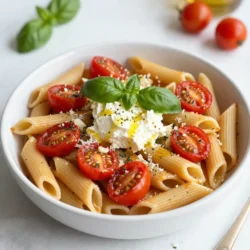 - 200g pasta (penne or fusilli) - 200g feta cheese - 500g cherry tomatoes, halved - 3 cloves garlic, minced - 4 tablespoons olive oil - 1 teaspoon dried oregano - 1/2 teaspoon red pepper flakes (optional) - Salt and pepper to taste - Fresh basil leaves, for garnish - Grated Parmesan cheese, for serving (optional) - Pasta: I like penne or fusilli for this dish. They hold sauce well. - Feta Cheese: This creamy cheese adds a rich flavor. It melts nicely when baked. - Cherry Tomatoes: I choose ripe cherry tomatoes for sweetness. They burst with flavor when cooked. - Garlic: Minced garlic gives a strong, savory taste. It pairs well with tomatoes. - Olive Oil: This oil adds richness and helps cook the ingredients evenly. - Dried Oregano: Oregano is fragrant and adds a classic Italian taste. - Red Pepper Flakes: These add a hint of heat. Use them if you like spicy food. - Salt and Pepper: I use these to enhance all the flavors in the dish. - Fresh Basil Leaves: Basil adds freshness and color to the plate. - Grated Parmesan Cheese: This cheese is optional, but it adds a nice salty touch. You can add more ingredients to make this dish your own. Here are a few ideas: - Spinach: Adding fresh spinach boosts nutrition and color. - Mushrooms: Saut&eacute;ed mushrooms bring a nice earthy flavor. - Olives: Chopped olives can add a briny taste. - Chicken or Shrimp: Add cooked protein for a heartier meal. Feel free to mix and match these options for a unique dish! {{ingredient_image_1}} Start by preheating your oven to 200&deg;C (400&deg;F). This step is key for getting the perfect bake. A hot oven helps the feta cheese turn golden and the tomatoes to blister. Next, grab a baking dish. Add the halved cherry tomatoes and minced garlic. Drizzle in 2 tablespoons of olive oil. Now, sprinkle salt, pepper, oregano, and red pepper flakes over the top. Toss everything well so the tomatoes are coated in the flavors. Place the feta cheese in the middle of the dish. This cheese will get soft and creamy. Drizzle the remaining olive oil over the feta. This will add more flavor as it bakes. While your feta and tomatoes bake, cook the pasta. Boil a large pot of salted water. Add 200g of pasta, like penne or fusilli. Follow the package instructions for timing. Once cooked, drain the pasta and set it aside. After baking for 25-30 minutes, take the dish out of the oven. The feta should look golden, and the tomatoes should be blistered. Use a fork to mash the feta and mix it with the tomatoes. This creates a creamy sauce. Now, add the cooked pasta to the baking dish. Toss everything together so the pasta is well coated with the creamy mixture. Serve hot, topped with fresh basil leaves and grated Parmesan cheese if you like. Enjoy your delicious Baked Feta Tomato Pasta! To get the best bake, keep an eye on the feta. You want it golden, not burnt. The tomatoes should be blistered and juicy. Baking at 200&deg;C (400&deg;F) works great. This heat allows the flavors to blend. The garlic also adds a nice touch of sweetness. For this dish, penne or fusilli are my favorites. They hold the creamy sauce well. Other pasta shapes like rigatoni can work too. Just ensure you cook the pasta until al dente. This gives it a nice bite and helps it mix well with the sauce. Serve this pasta hot for the best taste. Fresh basil leaves add a pop of color and flavor. If you like cheese, sprinkle grated Parmesan on top. You can also pair it with a simple salad or garlic bread. This adds a nice crunch and balances the meal. Pro Tips Choose the Right Pasta: Opt for pasta shapes like penne or fusilli that can hold onto the creamy sauce effectively. Feta Cheese Quality Matters: Use high-quality feta cheese for a creamier texture and richer flavor in the dish. Customize Your Veggies: Feel free to add other vegetables like bell peppers or spinach for additional flavor and nutrition. Make Ahead for Easy Meals: This dish can be prepared ahead of time; just reheat and enjoy for a quick weeknight dinner. {{image_2}} You can make this dish even more veggie-friendly. Try adding spinach or kale. Both greens cook down well. You can also toss in bell peppers or zucchini. These veggies add color and nutrition. For a richer flavor, use sun-dried tomatoes. They give a sweet, tangy taste that complements the feta. Want to make your meal heartier? Add protein! Cooked chicken or shrimp works great. If you choose chicken, grill or roast it first. For shrimp, saut&eacute; them quickly in olive oil. Mix them in after baking the feta and tomatoes. This keeps them juicy and tasty. You can also use canned chickpeas for a plant-based protein boost. If you need a gluten-free option, swap the pasta. Use gluten-free penne or fusilli. Zoodles, or zucchini noodles, are another fun choice. They are low-carb and add a fresh twist. Just remember to saut&eacute; them lightly before mixing. This keeps them from getting too soggy. Enjoy your delicious twist on baked feta tomato pasta! After you enjoy your baked feta tomato pasta, store any leftovers in an airtight container. Make sure to let it cool down first. Keep it in the fridge. It will last for about 3 to 4 days. If you want to keep it longer, freezing is a good option. When you&rsquo;re ready to eat the leftovers, reheating is simple. You can use the microwave or the oven. For the microwave, heat it in 30-second bursts. Stir in between to ensure it heats evenly. If using the oven, preheat it to 180&deg;C (350&deg;F). Place the pasta in an oven-safe dish. Cover it with foil to prevent drying out. Heat for about 15-20 minutes. Check if it&rsquo;s hot enough before serving. If you want to freeze the pasta, do it right after cooking. Let it cool completely, then portion it into freezer-safe bags. Squeeze out as much air as possible before sealing. This helps prevent freezer burn. Your baked feta tomato pasta can last up to 3 months in the freezer. When you&rsquo;re ready to eat, thaw it in the fridge overnight before reheating. You can use ricotta or goat cheese instead of feta. Both give a creamy texture. If you want a stronger flavor, try blue cheese. Each choice changes the taste a bit, so pick what you like best. Yes, you can use Roma or beefsteak tomatoes. Just chop them into small pieces. If you like a sweeter taste, use sun-dried tomatoes. They add a nice flavor boost too. Baked Feta Tomato Pasta lasts about three to five days in the fridge. Store it in an airtight container. Make sure it cools down before you put it in the fridge to keep it fresh. Yes, you can prep it a day ahead. Cook the pasta and bake the feta and tomatoes. Mix them together when you're ready to serve. This saves time on busy nights. This post covers everything you need for Baked Feta Tomato Pasta. We discussed the best ingredients and their roles. I walked you through each step to ensure a perfect bake. You learned tips for choosing pasta and serving ideas. Variations let you customize the dish to your taste. Plus, I shared how to store and reheat leftovers. Baked Feta Tomato Pasta is simple and delicious, perfect for any meal. Enjoy cooking this dish and share your results!