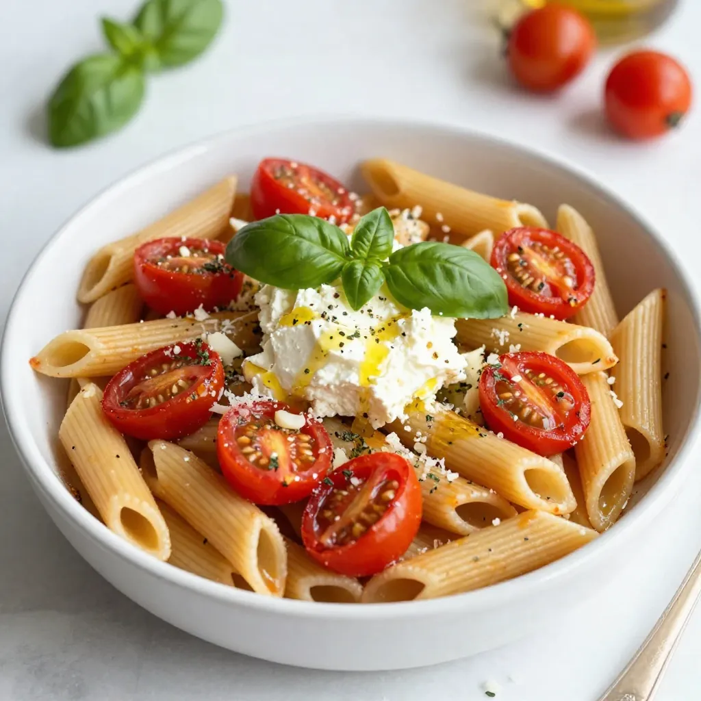 - 200g pasta (penne or fusilli) - 200g feta cheese - 500g cherry tomatoes, halved - 3 cloves garlic, minced - 4 tablespoons olive oil - 1 teaspoon dried oregano - 1/2 teaspoon red pepper flakes (optional) - Salt and pepper to taste - Fresh basil leaves, for garnish - Grated Parmesan cheese, for serving (optional) - Pasta: I like penne or fusilli for this dish. They hold sauce well. - Feta Cheese: This creamy cheese adds a rich flavor. It melts nicely when baked. - Cherry Tomatoes: I choose ripe cherry tomatoes for sweetness. They burst with flavor when cooked. - Garlic: Minced garlic gives a strong, savory taste. It pairs well with tomatoes. - Olive Oil: This oil adds richness and helps cook the ingredients evenly. - Dried Oregano: Oregano is fragrant and adds a classic Italian taste. - Red Pepper Flakes: These add a hint of heat. Use them if you like spicy food. - Salt and Pepper: I use these to enhance all the flavors in the dish. - Fresh Basil Leaves: Basil adds freshness and color to the plate. - Grated Parmesan Cheese: This cheese is optional, but it adds a nice salty touch. You can add more ingredients to make this dish your own. Here are a few ideas: - Spinach: Adding fresh spinach boosts nutrition and color. - Mushrooms: Sautéed mushrooms bring a nice earthy flavor. - Olives: Chopped olives can add a briny taste. - Chicken or Shrimp: Add cooked protein for a heartier meal. Feel free to mix and match these options for a unique dish! {{ingredient_image_1}} Start by preheating your oven to 200°C (400°F). This step is key for getting the perfect bake. A hot oven helps the feta cheese turn golden and the tomatoes to blister. Next, grab a baking dish. Add the halved cherry tomatoes and minced garlic. Drizzle in 2 tablespoons of olive oil. Now, sprinkle salt, pepper, oregano, and red pepper flakes over the top. Toss everything well so the tomatoes are coated in the flavors. Place the feta cheese in the middle of the dish. This cheese will get soft and creamy. Drizzle the remaining olive oil over the feta. This will add more flavor as it bakes. While your feta and tomatoes bake, cook the pasta. Boil a large pot of salted water. Add 200g of pasta, like penne or fusilli. Follow the package instructions for timing. Once cooked, drain the pasta and set it aside. After baking for 25-30 minutes, take the dish out of the oven. The feta should look golden, and the tomatoes should be blistered. Use a fork to mash the feta and mix it with the tomatoes. This creates a creamy sauce. Now, add the cooked pasta to the baking dish. Toss everything together so the pasta is well coated with the creamy mixture. Serve hot, topped with fresh basil leaves and grated Parmesan cheese if you like. Enjoy your delicious Baked Feta Tomato Pasta! To get the best bake, keep an eye on the feta. You want it golden, not burnt. The tomatoes should be blistered and juicy. Baking at 200°C (400°F) works great. This heat allows the flavors to blend. The garlic also adds a nice touch of sweetness. For this dish, penne or fusilli are my favorites. They hold the creamy sauce well. Other pasta shapes like rigatoni can work too. Just ensure you cook the pasta until al dente. This gives it a nice bite and helps it mix well with the sauce. Serve this pasta hot for the best taste. Fresh basil leaves add a pop of color and flavor. If you like cheese, sprinkle grated Parmesan on top. You can also pair it with a simple salad or garlic bread. This adds a nice crunch and balances the meal. Pro Tips Choose the Right Pasta: Opt for pasta shapes like penne or fusilli that can hold onto the creamy sauce effectively. Feta Cheese Quality Matters: Use high-quality feta cheese for a creamier texture and richer flavor in the dish. Customize Your Veggies: Feel free to add other vegetables like bell peppers or spinach for additional flavor and nutrition. Make Ahead for Easy Meals: This dish can be prepared ahead of time; just reheat and enjoy for a quick weeknight dinner. {{image_2}} You can make this dish even more veggie-friendly. Try adding spinach or kale. Both greens cook down well. You can also toss in bell peppers or zucchini. These veggies add color and nutrition. For a richer flavor, use sun-dried tomatoes. They give a sweet, tangy taste that complements the feta. Want to make your meal heartier? Add protein! Cooked chicken or shrimp works great. If you choose chicken, grill or roast it first. For shrimp, sauté them quickly in olive oil. Mix them in after baking the feta and tomatoes. This keeps them juicy and tasty. You can also use canned chickpeas for a plant-based protein boost. If you need a gluten-free option, swap the pasta. Use gluten-free penne or fusilli. Zoodles, or zucchini noodles, are another fun choice. They are low-carb and add a fresh twist. Just remember to sauté them lightly before mixing. This keeps them from getting too soggy. Enjoy your delicious twist on baked feta tomato pasta! After you enjoy your baked feta tomato pasta, store any leftovers in an airtight container. Make sure to let it cool down first. Keep it in the fridge. It will last for about 3 to 4 days. If you want to keep it longer, freezing is a good option. When you’re ready to eat the leftovers, reheating is simple. You can use the microwave or the oven. For the microwave, heat it in 30-second bursts. Stir in between to ensure it heats evenly. If using the oven, preheat it to 180°C (350°F). Place the pasta in an oven-safe dish. Cover it with foil to prevent drying out. Heat for about 15-20 minutes. Check if it’s hot enough before serving. If you want to freeze the pasta, do it right after cooking. Let it cool completely, then portion it into freezer-safe bags. Squeeze out as much air as possible before sealing. This helps prevent freezer burn. Your baked feta tomato pasta can last up to 3 months in the freezer. When you’re ready to eat, thaw it in the fridge overnight before reheating. You can use ricotta or goat cheese instead of feta. Both give a creamy texture. If you want a stronger flavor, try blue cheese. Each choice changes the taste a bit, so pick what you like best. Yes, you can use Roma or beefsteak tomatoes. Just chop them into small pieces. If you like a sweeter taste, use sun-dried tomatoes. They add a nice flavor boost too. Baked Feta Tomato Pasta lasts about three to five days in the fridge. Store it in an airtight container. Make sure it cools down before you put it in the fridge to keep it fresh. Yes, you can prep it a day ahead. Cook the pasta and bake the feta and tomatoes. Mix them together when you're ready to serve. This saves time on busy nights. This post covers everything you need for Baked Feta Tomato Pasta. We discussed the best ingredients and their roles. I walked you through each step to ensure a perfect bake. You learned tips for choosing pasta and serving ideas. Variations let you customize the dish to your taste. Plus, I shared how to store and reheat leftovers. Baked Feta Tomato Pasta is simple and delicious, perfect for any meal. Enjoy cooking this dish and share your results!