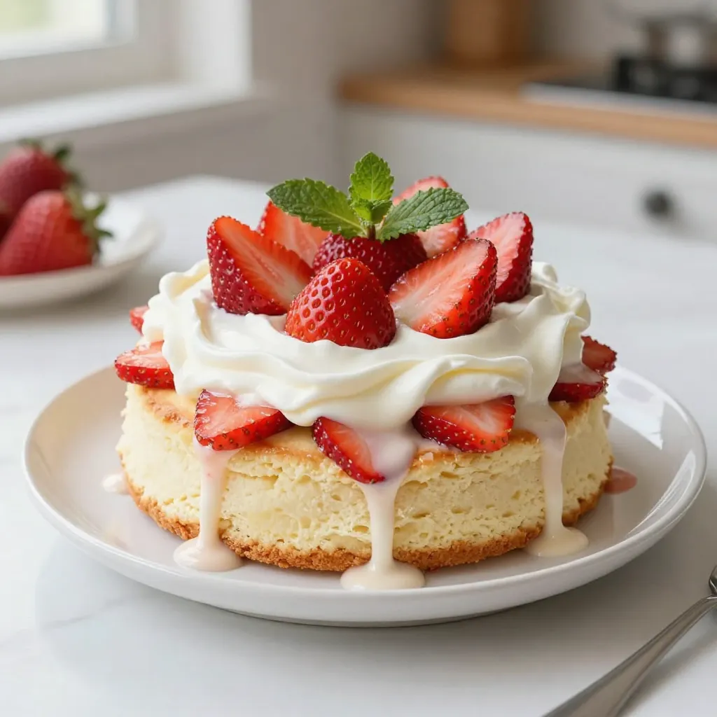 To make a great strawberry shortcake poke cake, you need these main ingredients: - 1 box of vanilla cake mix - 3 large eggs - 1 cup water - 1 cup heavy cream - 1 cup sweetened condensed milk - 1 teaspoon vanilla extract - 2 cups fresh strawberries, sliced - 1 ½ cups whipped cream (store-bought or homemade) These ingredients create a moist cake that is perfect for soaking up the creamy mixture. You will need a few tools to make this cake. Here’s what I recommend: - Large mixing bowl - Electric mixer - 9x13 inch baking dish - Wooden spoon or skewer - Whisk - Wire rack These tools help you mix, bake, and prepare the cake easily. To make your cake extra special, consider these optional garnishes: - Fresh mint leaves - Extra strawberries for decoration - A drizzle of strawberry syrup Garnishes add color and flavor, making your cake look and taste amazing. {{ingredient_image_1}} Start by preheating your oven to 350°F (175°C). Grease and flour a 9x13-inch baking dish. In a large bowl, mix the vanilla cake mix, eggs, and water. Beat the mixture with an electric mixer on medium speed for two minutes. You want the batter to be smooth and well combined. Pour the batter into the greased dish. Bake for 25-30 minutes. Check if it's done by inserting a toothpick in the center. If it comes out clean, the cake is ready. Let it cool in the pan for 10 minutes. Then, move it to a wire rack to cool completely. This step is important so your cake can soak up the flavors later. Once the cake is cool, take a wooden spoon handle or a skewer. Poke holes all over the cake, about 1 inch apart. This allows the cream mixture to soak in. In a separate bowl, whisk together the heavy cream, sweetened condensed milk, and vanilla extract. Slowly pour this mixture over the poked cake. Make sure to fill all the holes. Let the cake soak for at least 30 minutes. For best results, let it soak overnight in the fridge. This will make your cake super moist and flavorful. To start, always use fresh ingredients. This step matters a lot. Use a good-quality vanilla cake mix for the best taste. Follow the instructions on the box. Mix the batter well for a fluffy cake. I recommend using an electric mixer. It saves time and ensures even mixing. Make sure your oven is preheated. This way, your cake will bake evenly. Grease and flour your baking dish well. This will help the cake come out clean. After baking, let your cake cool. Use a wooden spoon to poke holes in the cake. Space the holes about one inch apart. Pour the cream mixture slowly over the cake. This allows the cake to soak up all the flavor. For best results, let it soak for at least 30 minutes. If you can, let it soak overnight. The longer it sits, the better the flavor. When it's time to serve, keep it simple and pretty. Cut the cake into squares. Place each piece on a plate. Add a drizzle of strawberry syrup for extra sweetness. Top with whipped cream and fresh strawberries. For a nice touch, add mint leaves on top. This adds a pop of color and flavor. Enjoy your cake chilled; it tastes best that way! Pro Tips Use Fresh Strawberries: For the best flavor and texture, always opt for fresh, ripe strawberries. They enhance the overall taste of your poke cake. Soaking Time Matters: Allow the cake to soak in the cream mixture for at least 30 minutes, but overnight soaking yields a more flavorful result. Make It a Day Ahead: This cake tastes even better the next day. Preparing it a day in advance allows the flavors to meld perfectly. Whipped Cream Alternatives: If you're short on time, store-bought whipped cream works well, but homemade whipped cream adds a special touch. {{image_2}} You can switch up the cake flavor for your poke cake. Instead of vanilla, try a lemon or chocolate cake mix. Lemon adds a bright twist, while chocolate gives a rich taste. Both options work well with the creamy filling and fresh fruit. When you change the cake flavor, remember to adjust your toppings. A lemon cake pairs nicely with blueberries, while chocolate goes great with raspberries. Strawberries are sweet and delicious, but other fruits can shine, too! You can use blueberries, blackberries, or peaches. Mix and match your favorites for a fun treat. If you want a tropical vibe, consider adding pineapple or mango. Just make sure the fruit is fresh for the best flavor. You can even create a fruit medley for a colorful finish. Making a vegan or gluten-free poke cake is easy! For a vegan version, use a plant-based cake mix. Replace eggs with applesauce or flaxseed. For gluten-free, choose a gluten-free cake mix. Both options taste great and keep the cake moist. The filling can be made with coconut cream instead of heavy cream for a vegan delight. Enjoy all the flavors without the guilt! To keep your strawberry shortcake poke cake fresh, use an airtight container. Place the cake in the fridge to prevent it from drying out. If you have whipped cream on top, cover it loosely with plastic wrap. This keeps the cream fluffy and prevents it from sticking. You can freeze the cake for later use. First, cut it into squares. Wrap each piece tightly in plastic wrap, then place it in a freezer bag. This helps keep out air and moisture. You can freeze it for up to three months. When you're ready to eat it, thaw it in the fridge overnight. The cake lasts about three to four days in the fridge. To ensure the best taste, eat it within this time. If you notice any off smells or changes in texture, it’s best to discard it. Always check for freshness before serving. Enjoy your cake while it’s still at its best! A poke cake is a fun dessert. You bake a cake, then poke holes in it. You pour a sweet mixture over the cake. This lets the flavors soak in. It makes the cake moist and tasty. Yes, you can use frozen strawberries. Just make sure to thaw them first. Drain any extra juice to keep the cake from getting soggy. Fresh strawberries are great, but frozen ones work well too. You can keep the cake in the fridge for about 3 to 5 days. Make sure to cover it well to keep it fresh. If you want it to last longer, consider freezing it. You now have all the steps to make a delicious strawberry shortcake poke cake. We covered the main ingredients, tools, and optional garnishes. I shared easy instructions for baking and soaking the cake. Plus, I provided tips to help you get it just right and fun variations to try. Don't forget how to store leftovers or tips on freezing. Enjoy experimenting with flavors and toppings. This cake is tasty and simple for all occasions. You’re set to impress your friends and family with your new dessert skills!