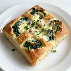 To make this tasty dish, gather these key items: - 1 loaf of fresh Italian bread or pull-apart bread - 1 cup fresh spinach, chopped - 1 cup canned artichoke hearts, drained and chopped - 1 cup cream cheese, softened - 1 cup shredded mozzarella cheese - 1/2 cup grated Parmesan cheese - 2 cloves garlic, minced - 1 teaspoon onion powder - 1/2 teaspoon red pepper flakes (optional for heat) - Salt and pepper to taste - 2 tablespoons olive oil - Fresh parsley, chopped (for garnish) These ingredients blend together to create a rich and creamy filling. The bread serves as the perfect vessel to hold all those wonderful flavors. You can customize your pull-apart bread with optional add-ins. Here are some ideas: - Chopped sun-dried tomatoes for a touch of sweetness - Cooked bacon or ham for extra richness - Fresh herbs like basil or dill for added flavor - A splash of lemon juice for brightness Feel free to mix and match based on your taste. These add-ins can elevate the dish and make it your own. While mozzarella and Parmesan work great, you can try other cheeses too. Here are some suggestions: - Cheddar cheese for a sharper taste - Gouda for a smoky flavor - Feta for a tangy kick Choosing different cheeses can change the flavor profile of your bread. Experiment to find your favorite combination. {{ingredient_image_1}} Start with a fresh loaf of Italian bread. Slice it both horizontally and vertically. Make sure to leave the bottom crust intact. This step creates pockets for the filling. The bread should look like a grid. In a skillet, add olive oil and heat it over medium heat. Once hot, add minced garlic. Cook the garlic for about one minute until it smells great. Next, add chopped spinach and artichoke hearts. Cook these for 2 to 3 minutes until the spinach wilts. Stir often to mix well. In a bowl, mix cream cheese, mozzarella cheese, Parmesan cheese, onion powder, red pepper flakes, salt, and pepper. Blend until smooth. Fold the cooked spinach and artichokes into this cheesy mix. Use a spoon to fill the bread's crevices with this mixture. Wrap the stuffed bread in aluminum foil and place it on a baking sheet. Bake in a preheated oven at 350&deg;F for 15 to 20 minutes. The cheese should be melted and bubbly. After baking, let it cool slightly. Garnish with fresh parsley before serving. To make the best spinach artichoke filling, use fresh ingredients. Fresh spinach adds flavor and nutrients. Use canned artichokes, but drain them well. This keeps the filling from getting too wet. Mix softened cream cheese with shredded mozzarella and Parmesan. This blend gives a creamy texture. Add minced garlic for a tasty kick. Onion powder and red pepper flakes can enhance the flavor. Taste the mixture before you fill the bread. Adjust salt and pepper as needed. When baking the bread, wrap it in aluminum foil. This helps the cheese melt evenly. Bake at 350&deg;F for 15-20 minutes. The cheese should be bubbly and warm. After baking, let the bread cool for a few minutes. This makes it easier to pull apart. Serve it warm for the best taste. Pair it with marinara sauce for extra flavor. The sauce adds a nice touch for dipping. Presentation can make your dish stand out. Serve the pull-apart bread on a wooden cutting board. This gives a rustic look. Sprinkle fresh parsley on top for color. For a fun twist, add a small bowl of marinara sauce next to the bread. This not only looks good but also adds flavor. You can also arrange fresh veggies around the bread. This creates a vibrant and inviting display. Pro Tips Use Stale Bread: For a better texture, consider using slightly stale bread, as it holds the filling better and creates a delightful crunch. Customize Your Cheeses: Feel free to mix different types of cheese like cheddar or gouda for a unique flavor twist. Extra Flavor: Add some cooked bacon or sausage to the filling for an extra savory kick that pairs wonderfully with spinach and artichokes. Make Ahead: Prepare the filling a day in advance and keep it refrigerated. Just fill the bread and bake when ready to serve! {{image_2}} You can change the cheese to suit your taste. Some good options include cheddar, gouda, or feta. Each cheese adds a unique flavor. For a sharper taste, use aged cheddar. If you prefer creaminess, try using ricotta. Mixing different cheeses can create a fun twist. If you want more flavor, add proteins like cooked chicken, bacon, or crab. Shredded chicken blends well with the spinach and artichoke mix. Crumbled bacon gives a smoky taste. Crab meat adds a fancy touch. Just make sure to keep the total filling balanced. To make this dish gluten-free, use gluten-free bread. Many brands offer soft, pull-apart options. For a vegan version, swap the cream cheese and cheeses for plant-based alternatives. Use nutritional yeast for a cheesy flavor without dairy. Adjust the recipe as needed to fit your diet. This way, everyone can enjoy this tasty bread! To keep your leftover pull-apart bread fresh, wrap it tightly in plastic wrap. You can also store it in an airtight container. Make sure to keep it in the fridge. This will help maintain the bread's texture and flavor. Consume it within 3-4 days for the best taste. When it&rsquo;s time to enjoy leftovers, preheat your oven to 350&deg;F (175&deg;C). Unwrap the bread from any plastic. Place the bread on a baking sheet. Heat it for about 10-15 minutes. This helps the cheese melt and the bread warm up nicely. If you want, cover it with foil to prevent over-browning. To freeze the pull-apart bread, wrap it tightly in plastic wrap and then in foil. This keeps out air and moisture. You can freeze it for up to 3 months. When ready to eat, thaw it in the fridge overnight. Then reheat it in the oven as mentioned earlier. Enjoy your tasty treat even after freezing! Yes, you can prepare this bread ahead of time. After you fill the bread, cover it with foil. Chill it in your fridge for a few hours or overnight. When you are ready to bake, just pop it in the oven. It will still taste fresh and delicious. You can serve this bread with many tasty sides. Here are some ideas: - Marinara sauce for dipping - A fresh green salad - Hummus or tzatziki for extra flavor - Veggies and ranch dressing Each of these options enhances the bread's creamy and savory filling. You will know the bread is fully baked when the cheese is melted and bubbly. Look for a golden color on the bread's top. The center should feel warm when you gently press it. If you want, you can use a thermometer; the inside should be at least 165&deg;F (74&deg;C) to ensure it is safe to eat. Spinach Artichoke Pull-Apart Bread is fun and easy to make. You learned about key ingredients, step-by-step prep, and great tips. I shared ways to mix flavors and cater to different diets. Perfecting storage and reheating keeps it fresh. This dish is easy to customize and impresses guests. Now it&rsquo;s time to enjoy the deliciousness with family and friends!