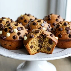 - 1 &frac12; cups all-purpose flour - &frac12; cup unsweetened cocoa powder - 1 cup granulated sugar - &frac12; cup brown sugar, packed - 2 teaspoons baking powder - &frac12; teaspoon baking soda - &frac12; teaspoon salt In this recipe, the dry ingredients create a strong base for the muffins. The all-purpose flour gives structure and helps the muffins rise. Unsweetened cocoa powder adds that rich, chocolate flavor we all love. The sugars sweeten the muffins, while baking powder and baking soda help them rise. Lastly, salt balances all the flavors. - 1 large egg - 1 cup milk (dairy or non-dairy) - &frac12; cup vegetable oil - 1 teaspoon vanilla extract The wet ingredients keep your muffins moist. The egg binds everything together, while milk adds creaminess. Vegetable oil ensures the muffins stay soft and tender. Vanilla extract gives a wonderful aroma and enhances the taste. - 1 cup semi-sweet chocolate chips - &frac12; cup white chocolate chips - &frac12; cup dark chocolate chips The chocolate chips are the stars of this recipe. Semi-sweet chocolate chips provide a classic chocolate flavor. White chocolate chips add sweetness and creaminess. Dark chocolate chips give a deeper, rich taste. Combined, they make every bite a chocolate lover's dream. {{ingredient_image_1}} - Preheat your oven to 350&deg;F (175&deg;C). - Prepare your muffin tin by lining it with paper liners or greasing it with spray. - In a large bowl, whisk together: - 1 &frac12; cups all-purpose flour - &frac12; cup unsweetened cocoa powder - 1 cup granulated sugar - &frac12; cup brown sugar, packed - 2 teaspoons baking powder - &frac12; teaspoon baking soda - &frac12; teaspoon salt - In another bowl, beat 1 large egg. Then add: - 1 cup milk (dairy or non-dairy) - &frac12; cup vegetable oil - 1 teaspoon vanilla extract. - Mix until it is smooth. - Pour the wet mix into the dry mix. Stir gently until just combined. A few lumps are okay. - Fold in: - 1 cup semi-sweet chocolate chips - &frac12; cup white chocolate chips - &frac12; cup dark chocolate chips. - Divide the batter among the muffin cups, filling each about &frac34; full. - Bake in the oven for 18-22 minutes. A toothpick should come out clean or with a few crumbs. - After baking, let the muffins cool in the tin for 5 minutes. Then, move them to a wire rack to cool completely. - Avoiding overmixing: Mix your batter gently. Overmixing can make muffins tough. Stir until the ingredients just come together. Some lumps are fine! - Ensuring even baking: Place your muffin tray in the center of the oven. This helps heat circulate. Rotate the tray halfway through baking for uniform cooking. - Best ways to serve: Serve muffins warm on a rustic wooden board. This adds charm to your table. Pair them with coffee or tea for a cozy touch. - Garnishing ideas: Top muffins with extra chocolate chips. A drizzle of melted chocolate creates a rich look. You can also add a sprinkle of sea salt for contrast. - Ingredient measurement mistakes: Use a kitchen scale for accuracy. Too much flour can make muffins dry. Always level off dry ingredients with a knife. - Baking time errors: Check muffins at the lower baking time. Insert a toothpick; it should come out clean or with a few crumbs. Waiting too long can lead to dry muffins. Pro Tips Use Room Temperature Ingredients: When baking, using eggs and milk at room temperature helps create a smoother batter and improves the rise of your muffins. Don&rsquo;t Overmix: Overmixing can lead to dense muffins. Stir the batter until just combined, and it's okay if there are some lumps! Cool Properly: Allow the muffins to cool in the tin for a few minutes before transferring them to a wire rack. This helps maintain their shape and prevents them from becoming soggy. Experiment with Mix-ins: Feel free to add nuts, dried fruits, or other types of chocolate chips for added flavor and texture. Just keep the total amount of mix-ins to about 1.5 cups. {{image_2}} You can make these muffins even more exciting with add-ins. Here are two tasty ideas: - Nuts: Add &frac12; cup of chopped walnuts or pecans. They give a nice crunch and nutty flavor. - Fruit: Add 1 cup of mashed banana or &frac12; cup of fresh raspberries. They add moisture and a fruity taste. If you have dietary needs, you can still enjoy these muffins: - Gluten-free options: Use 1 &frac12; cups of gluten-free flour instead of all-purpose flour. This keeps the texture good while making them gluten-free. - Vegan substitutions: Replace the egg with &frac14; cup of unsweetened applesauce. Use plant-based milk and oil to make them vegan. You can change the flavor profile with these simple swaps: - Different types of cocoa powder: Try using dark cocoa powder instead of regular. It gives a richer chocolate taste. - Alternative sweeteners: You can use honey or maple syrup instead of granulated and brown sugar. This can make the muffins a bit moister and add a unique flavor. To keep your muffins fresh, store them properly. - At room temperature: Place muffins in an airtight container. This keeps them soft for about 2-3 days. If you place them in a bag, make sure it's not tightly sealed to avoid moisture buildup. - Refrigerating muffins: You can refrigerate muffins for about a week. Use an airtight container. This method helps extend their freshness, but they may lose some softness. Freezing is a great option for long-term storage. - Proper wrapping techniques: Wrap each muffin in plastic wrap. Then, place them in a freezer-safe bag. Label the bag with the date. This prevents freezer burn and keeps them fresh for up to 3 months. - Thawing methods: To thaw, leave muffins at room temperature for a few hours. You can also microwave them for about 15-20 seconds. This brings back their warm, soft texture. The shelf life of your muffins varies based on how you store them. - Expected duration of freshness: When stored at room temperature, they last 2-3 days. In the fridge, muffins can stay fresh for up to a week. If frozen, they can remain good for about 3 months. Always check for signs of spoilage before enjoying! You can use unsweetened applesauce. Use &frac14; cup for each egg. Another option is mashed bananas. Use &frac12; a banana for each egg. These swaps keep the muffins moist. You can also use a flaxseed meal mix. Combine 1 tablespoon of flaxseed with 2.5 tablespoons of water. Let it sit for about 5 minutes. This mix works well in most baking. Yes, you can! Feel free to mix it up. Use milk chocolate or even dark chocolate. You can also add peanut butter chips or butterscotch chips. Just remember to keep the total amount the same. This way, the muffins stay moist and delicious. Check for a toothpick test. Insert a toothpick into the center of a muffin. If it comes out clean or with a few crumbs, they are done. The tops should look firm and slightly springy. Keep an eye on the time too. Baking usually takes about 18 to 22 minutes. These muffins pair well with coffee or tea. A glass of cold milk is also a great choice. For a fun twist, serve with whipped cream. You can even add fresh fruit on the side, like strawberries or bananas. This makes a delightful breakfast or snack. You can find them at local bakeries or grocery stores. Many cafes also offer these tasty muffins. If you want fresh ones, try making them at home. It&rsquo;s simple and fun! Plus, you can adjust the recipe to your taste. You now have a detailed guide for making triple chocolate chip muffins. We covered the ingredients, preparation, baking steps, and helpful tips. Remember, avoid overmixing for fluffier muffins and adjust ingredients for dietary needs. Feel free to experiment with add-ins like nuts or fruit for unique flavors. Store your muffins properly to keep them fresh. Enjoy your baking journey and savor the delicious results!