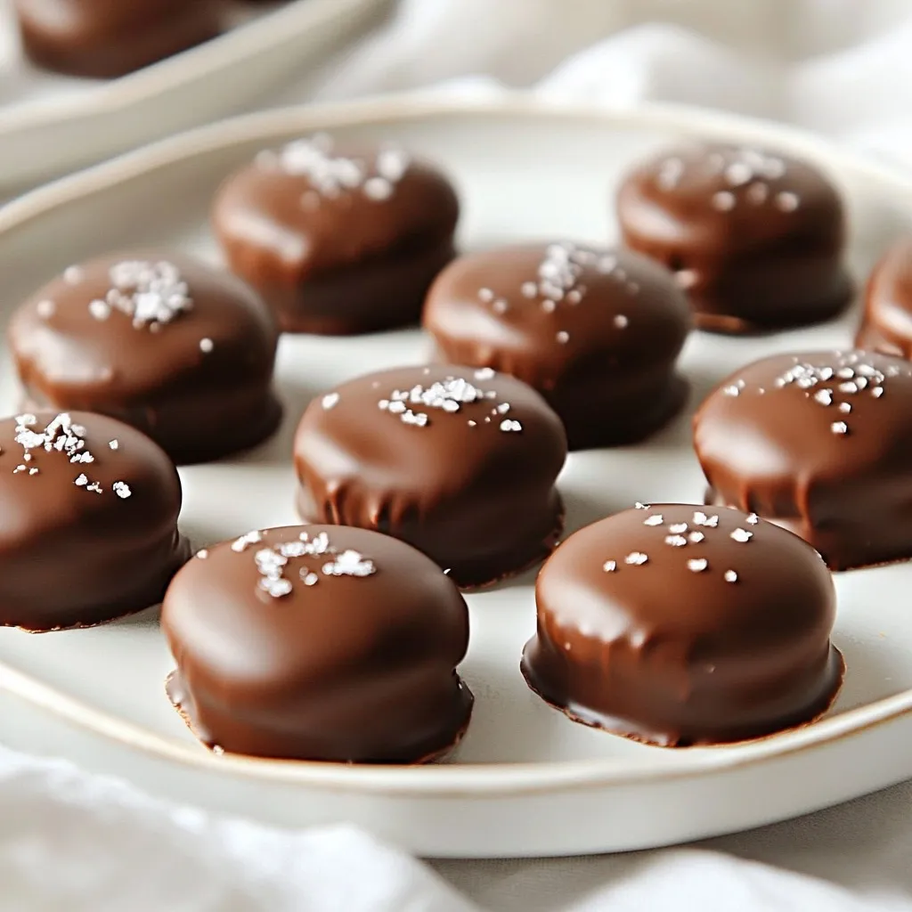 To make chocolate-dipped peppermint patties, you will need: - 1 cup powdered sugar - 2 tablespoons unsweetened cocoa powder - 2 tablespoons coconut oil (melted) - ½ teaspoon peppermint extract - ½ teaspoon vanilla extract - 1 cup dark chocolate chips (dairy-free if desired) - 1 tablespoon coconut oil (for chocolate coating) - Pinch of sea salt If you need substitutes, here are some options: - For powdered sugar, you can use granulated sugar. Blend it until fine. - Instead of cocoa powder, try carob powder for a different taste. - If you don’t have coconut oil, you can use butter or vegetable oil. - For peppermint extract, mint extract works well too. - Dark chocolate chips can be swapped with milk chocolate or white chocolate. You will need a few simple tools to make these treats: - Mixing bowl - Spoon or spatula - Parchment paper - Freezer-safe tray - Microwave-safe bowl - Fork for dipping - Measuring cups and spoons These ingredients and tools will help you create delicious chocolate-dipped peppermint patties. Enjoy the process and the tasty results! {{ingredient_image_1}} To start, gather your mixing bowl. Add 1 cup of powdered sugar and 2 tablespoons of cocoa powder. Next, pour in 2 tablespoons of melted coconut oil. Then, add ½ teaspoon of peppermint extract and ½ teaspoon of vanilla extract. Now, mix everything together. You want a thick dough. If your dough feels too crumbly, add water. Use 1 teaspoon at a time until it holds together well. Once your dough is ready, it's time to shape it. Roll the dough into small balls. Aim for balls about 1 inch wide. After that, flatten each ball into a patty. Each patty should be about a quarter inch thick. Place your patties on a tray lined with parchment paper. Next, put the tray in the freezer for about 30 minutes. This helps the patties firm up nicely. While your patties chill, prepare the chocolate coating. Grab a microwave-safe bowl. Add 1 cup of dark chocolate chips and 1 tablespoon of coconut oil. Melt the chocolate in 30-second bursts. Make sure to stir in between each round. Keep going until the mixture is smooth and shiny. Once melted, take the patties out of the freezer. Using a fork, dip each patty into the melted chocolate. Make sure they are fully coated. Gently tap the fork to shake off any extra chocolate. Then, place the coated patties back on the parchment-lined tray. While the chocolate is still wet, sprinkle a pinch of sea salt on each patty. Finally, refrigerate your chocolate-dipped patties for at least 1 hour. This will help the chocolate set perfectly. To get the best texture for your peppermint patties, mix the dough well. You want a thick dough that holds together. If it feels too crumbly, add water slowly. Just one teaspoon at a time works well. After mixing, roll the dough into small balls. Flatten them gently. A quarter inch thick is perfect. This thickness helps them set well and taste great. These chocolate-dipped patties store well in the fridge. Use an airtight container to keep them fresh. If you want to store them longer, freeze them. Place the patties in a single layer on a tray first. Once frozen, move them to a container. They can last up to two months in the freezer. Just remember to let them thaw in the fridge before you eat them. You can boost the flavor of your patties easily. Consider adding crushed peppermint candies for extra crunch. A small pinch of espresso powder can enhance the chocolate flavor too. If you like a bit of spice, try adding a sprinkle of cinnamon. These little changes can make your chocolate-dipped patties even more special and fun to taste! Pro Tips Chill Your Ingredients: Before starting, ensure your coconut oil is melted and the chocolate chips are at room temperature. This will help in achieving a smoother texture for the patties and a glossier chocolate coating. Experiment with Flavors: While peppermint is classic, feel free to try other extracts like orange or almond for a unique twist on the flavor profile of your patties. Use a Double Boiler: If you prefer, melt the chocolate chips over a double boiler instead of the microwave. This method ensures even melting and prevents the chocolate from seizing. Storage Tips: Store the finished patties in an airtight container in the refrigerator for up to two weeks. They can also be frozen for longer storage, just make sure to separate layers with parchment paper. {{image_2}} You can change the flavor of your peppermint patties by using different extracts. If you want something unique, try almond, orange, or even coconut extract. Each extract gives a fun twist to the classic taste. Just remember to keep the amount the same—about half a teaspoon works well. The chocolate you choose can change the whole vibe of your treat. Dark chocolate gives a rich and bold taste. Milk chocolate, on the other hand, adds a sweet and creamy flavor. You can even mix both for a fun combo! I often use dairy-free chocolate chips to keep it suitable for everyone. You can easily make these patties vegan and gluten-free. For a vegan option, use dairy-free chocolate chips. Substitute coconut oil for any butter. To ensure they are gluten-free, check that your sugar and cocoa powder do not contain any gluten. These small changes let everyone enjoy the treat without worry. To keep your chocolate-dipped peppermint patties fresh, store them in an airtight container. Place a piece of parchment paper between layers to prevent sticking. This method keeps them safe and tasty. You can place the container in the fridge or at room temperature, depending on how soon you plan to enjoy them. Keeping them cool helps the chocolate stay firm and the mint flavor fresh. If you want to save some for later, freezing is a great option! Place the patties in a single layer on a baking sheet. Freeze them for about 1 hour until they are solid. Once frozen, transfer them to an airtight container or a freezer bag. They can last up to three months in the freezer. Just remember to separate layers with parchment paper to avoid sticking. When ready to eat, let them thaw in the fridge for a few hours. These delightful treats can last up to two weeks in the fridge. To keep them fresh, always check for any signs of melting chocolate or changes in texture. If they start to look dull or lose their minty taste, it’s time to let them go. For the best taste, enjoy your peppermint patties within the first week after making them. Yes, you can use different types of chocolate. Dark chocolate gives a rich taste. Milk chocolate adds sweetness and creaminess. You can even try white chocolate for a unique twist. Just remember to melt it carefully. Use the same method as with dark chocolate. This will keep your patties smooth and tasty. If your dough is crumbly, don’t worry! You can easily fix it. Add water slowly, one teaspoon at a time. Mix it well after each addition. Keep adding until the dough holds together. The goal is a thick, moldable dough. This will help you shape the patties perfectly. You can find ready-made peppermint patties at many grocery stores. Look in the candy aisle. Popular brands often stock them. You can also check online retailers. They offer a wide range of options. If you want a homemade touch, making your own is fun and easy! In this post, we covered the ingredients, step-by-step instructions, and tips for making chocolate-dipped patties. We explored substitutes, variations, and storage methods to keep your treats fresh. Remember, you can adjust flavors and try different chocolate types. Making these treats can be fun and easy. Experiment with your favorite ingredients and enjoy the process. Happy cooking!