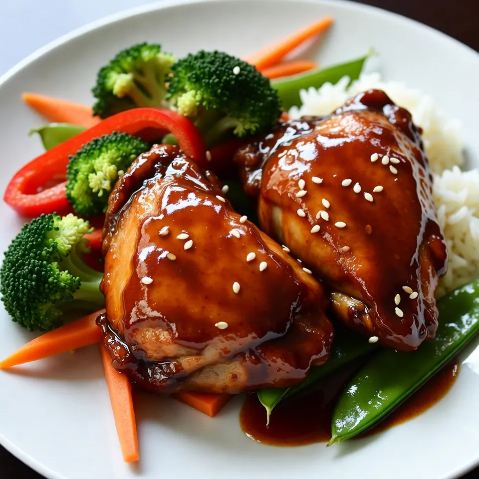 - 4 boneless, skinless chicken thighs - 2 cups broccoli florets - 1 red bell pepper, sliced - 1 carrot, julienned - 1 cup snap peas - ¼ cup teriyaki sauce (store-bought or homemade) - 2 tablespoons sesame oil - 2 cloves garlic, minced - 1 teaspoon ginger, grated - 1 tablespoon sesame seeds (for garnish) - Salt and pepper to taste - Cooked rice or quinoa (for serving) Gathering the right ingredients makes cooking fun. Start with four boneless, skinless chicken thighs. They are juicy and easy to cook. Next, grab two cups of fresh broccoli florets. Broccoli adds color and crunch. For extra color, use one red bell pepper, sliced thin. It brings sweetness to the dish. You will also need one carrot, julienned. This gives a nice texture. Add one cup of snap peas for their crispness. They also add a fresh taste. For flavor, use a quarter cup of teriyaki sauce. You can buy it or make it at home. Don't forget two tablespoons of sesame oil. It adds a nutty flavor. Use two cloves of minced garlic to give it a kick. A teaspoon of grated ginger will enhance the taste even more. Top it all with one tablespoon of sesame seeds for garnish. Season with salt and pepper to taste. Finally, prepare some cooked rice or quinoa for serving. This keeps the meal hearty. Each ingredient plays a role in making your Sheet Pan Teriyaki Chicken and Veggies a delight! {{ingredient_image_1}} 1. Preheat the oven. Set the oven to 425°F (220°C). This hot temperature cooks the chicken well and keeps the veggies crisp. 2. Marinate the chicken. In a large bowl, mix the chicken thighs with teriyaki sauce, sesame oil, minced garlic, grated ginger, salt, and pepper. Make sure to coat the chicken evenly. Let it sit for 15-20 minutes. This adds flavor and tenderness. 1. Position the chicken and vegetables. On a large sheet pan, place the marinated chicken thighs in the center. Surround them with broccoli florets, sliced red bell pepper, julienned carrot, and snap peas. 2. Drizzle with teriyaki sauce. Add a little extra teriyaki sauce over the veggies. Season with a bit more salt and pepper to taste. This gives everything a great flavor. 1. Roast in the oven. Slide the sheet pan into the preheated oven. Roast for 20-25 minutes. The chicken should reach 165°F (75°C) inside. The veggies should be tender but still crisp. 2. Rest and serve. After cooking, take the pan out of the oven. Let it rest for a few minutes. Sprinkle sesame seeds over the chicken and veggies before serving. Enjoy this dish over cooked rice or quinoa for a full meal. - Recommended cooking time: Roast the chicken and veggies for 20-25 minutes. This time makes the chicken juicy and the veggies crunchy. Always check the chicken's internal temperature. It should reach 165°F (75°C) for safety. - Achieving tender, crunchy vegetables: Cut the veggies into uniform pieces. This helps them cook evenly. Broccoli and snap peas should be tender but still bright. Keep an eye on them in the oven. If they look soft, take them out. - Adding spices or herbs: Feel free to mix in spices like red pepper flakes for heat. Fresh herbs like cilantro or green onions add a nice touch. Just sprinkle them on right before serving for a fresh taste. - Homemade teriyaki sauce tips: Making your own teriyaki sauce is easy. Combine soy sauce, honey, garlic, and ginger. Adjust the sweetness to your taste. A homemade sauce can elevate the dish and give it a personal flair. Pro Tips Marination Matters: Allow the chicken to marinate for at least 20 minutes to enhance the flavor. For even better results, marinate it overnight in the fridge. Veggie Variety: Feel free to mix and match your favorite vegetables. Zucchini, bell peppers, and asparagus work great alongside this dish. Check for Doneness: Always use a meat thermometer to ensure chicken reaches an internal temperature of 165°F (75°C) for safe consumption. Serving Suggestions: Serve over rice or quinoa, and consider adding a sprinkle of green onions or cilantro for added freshness and flavor. {{image_2}} You can switch up the veggies in this dish. If you want alternatives to broccoli and snap peas, consider using: - Zucchini, sliced - Bell peppers, any color - Green beans, trimmed - Cauliflower florets - Carrots, sliced or diced Each option brings its own taste and texture. Seasonal veggies are also fun to try. In spring, use asparagus. In fall, add Brussels sprouts. Seasonal choices help the dish stay fresh and vibrant. While I love chicken thighs for their juiciness, you can pick other proteins. Chicken breasts work well and cook faster. If you prefer beef, try thin slices of flank steak. For pork lovers, use pork tenderloin. Vegetarians can enjoy this dish too. Swap the chicken for tofu. Use firm tofu for best texture. You can also use tempeh or chickpeas for a protein boost. These options make the meal tasty and fulfilling. To keep your Sheet Pan Teriyaki Chicken and Veggies fresh, store leftovers in an airtight container. This method prevents moisture loss and keeps flavors intact. You can place the container in the fridge. The dish is safe to eat for up to three days. Make sure to let the meal cool before sealing it up. This way, it won't create steam inside the container. You can freeze cooked meals for later enjoyment. Place your chicken and veggies in a freezer-safe bag or container. Squeeze out any air to avoid freezer burn. The meal can last for up to three months in the freezer. When you're ready to eat, thaw it overnight in the fridge. For reheating, use the oven or microwave. If using the oven, heat at 350°F (175°C) until warm. This will help keep the chicken juicy and the veggies crisp. You can marinate the chicken for 15 to 20 minutes. This short time helps the chicken absorb the flavors of the teriyaki sauce. If you have more time, you can marinate it for up to 2 hours in the fridge for an even richer taste. Just be careful not to go too long, as the sauce can break down the chicken. Yes, you can use frozen vegetables. Just make sure to thaw them first. Thawing helps them cook evenly with the chicken. If you add them straight from the freezer, they might release too much water. This can make the dish soggy. You can serve this dish with cooked rice or quinoa. Both options soak up the tasty teriyaki sauce well. You can also add a side of fresh salad for a nice crunch. Another option is steamed dumplings for a fun touch. This recipe for Sheet Pan Teriyaki Chicken and Veggies is simple and fun. We covered the ingredients, marination, and cooking steps. You learned how to enhance flavor and explore variations. Proper storage tips help you enjoy leftovers too. In closing, this dish offers a quick meal with lots of taste. You can try different veggies and proteins to make it yours. Enjoy the ease and excitement of cooking!